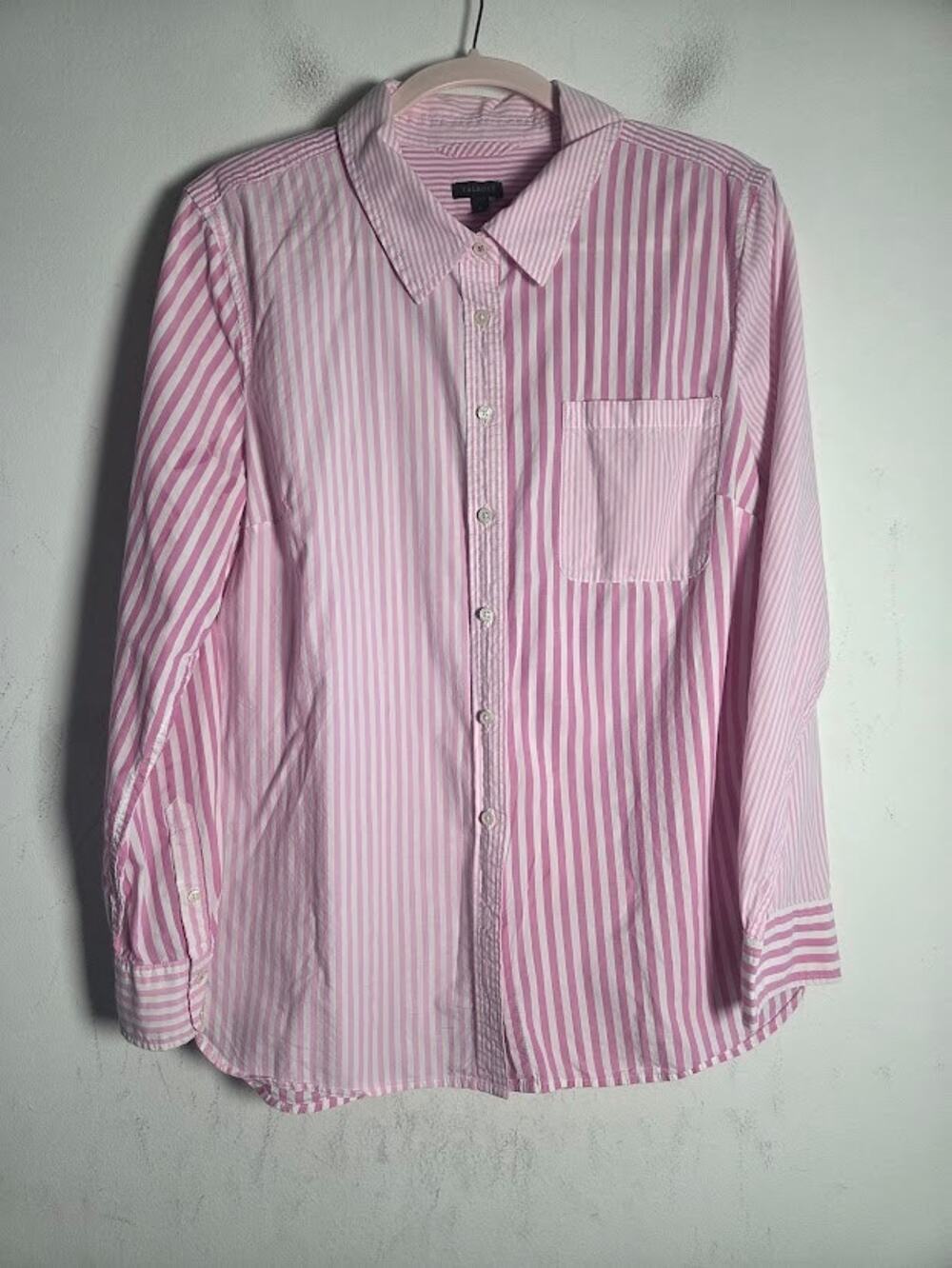 Talbots Dark/Light Pink White Pinstripe 100% Cotton Button Up Blouse size XL
